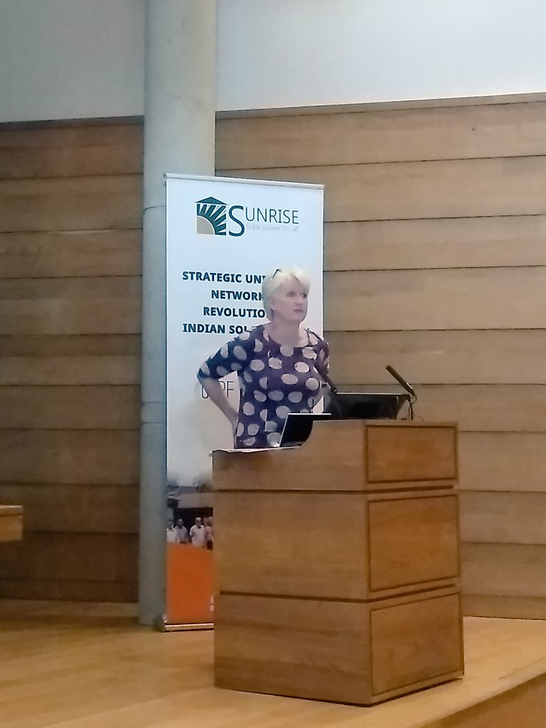 SUNRISEnet1's tweet image. Next up @carolmaddock3 @CadrProgramme on how the technology we develop will work in real-life contexts &amp;amp; importance of involving local people and communities. Earlier this year she travelled to an Indian village to pilot some #publicinvolvement techniques

#SolarPowerForAll