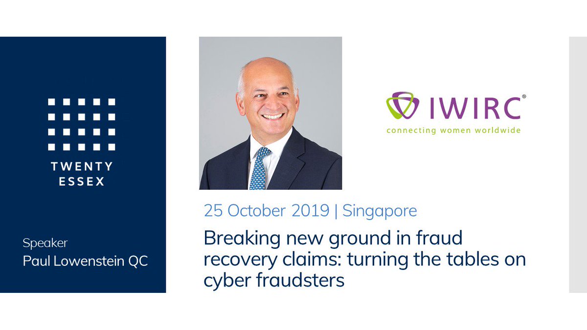 TwentyEssex's tweet photo. Join us at our breakfast seminar hosted in conjunction with @IWIRC Singapore on Friday 25 October. Led by @PaulLowenstein QC, the event will take a look at the latest in cyber fraud litigation. https://t.co/tUyXrIp47x
#cyberfraud #litigation https://t.co/pAFK4C1ZfS
