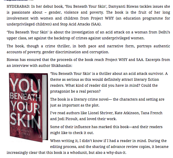damyantig's tweet photo. Chatting about @projectwhydelhi  @StopAcidAttacks and the #writinglife at the @NewIndianXpress : https://t.co/sj9A45jfIL

"The journey was the destination for this book—it guided itself, set its own rules, and asked me later." https://t.co/osEMI6HxJs