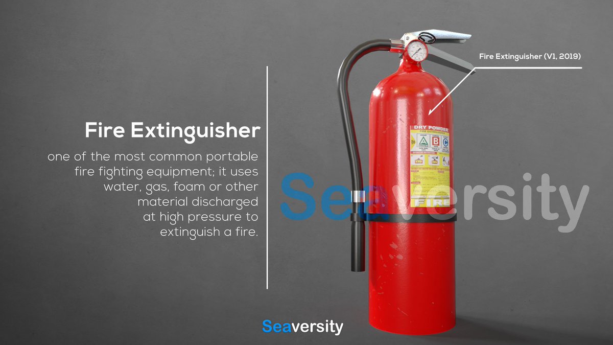 SeaversityPH's tweet photo. Imagine being on a ship, when suddenly a fire breaks out. What should you do?

Before the fire spreads throughout the ship and becomes uncontrollable, you need to immediately put it out using a red, metal appliance that we are all familiar with: a fire extinguisher. https://t.co/U79kpTzMWi
