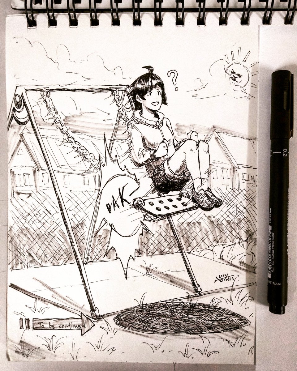 Inktober Day 9: Swing
Anyone ever felt like the swing might just suddenly snap?
No? Just me?
#Inktober2019 #Inktoberday9 #Swing #ToBeContinued 