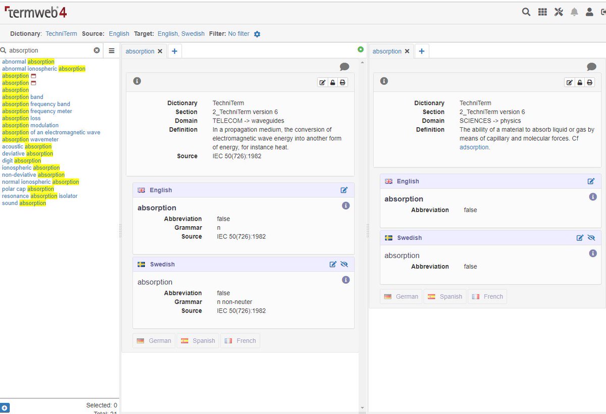 TermWeb's tweet photo. Another great feature in TermWeb 4.0 is the ability to open many entries at the same time and place them side by side. Great for comparing and viewing different entries... #terminology #compare #UI #sidebyside #termweb https://t.co/z6iStm5dZd