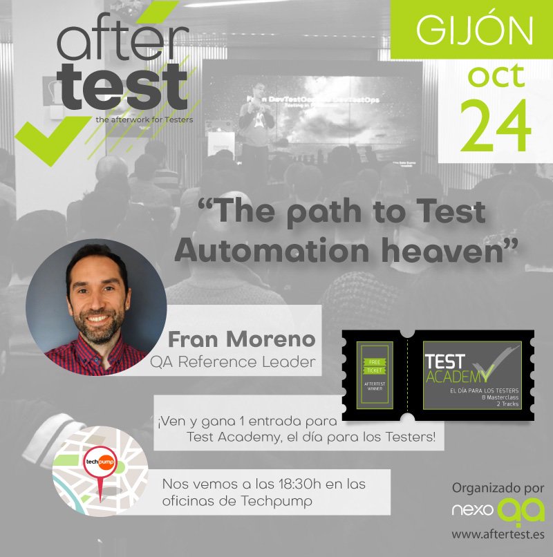 expoQA's tweet photo. ¡No te pierdas nuestro primer #AfterTest en #Gijón!
Fran Moreno nos mostrará diferentes herramientas y técnicas para construir una #suite de pruebas efectiva desde los #testunitarios hasta los #teste2e más complejos.
Apúntate aquí --> https://t.co/dztKBCWsuZ https://t.co/5QDFw4oWbF