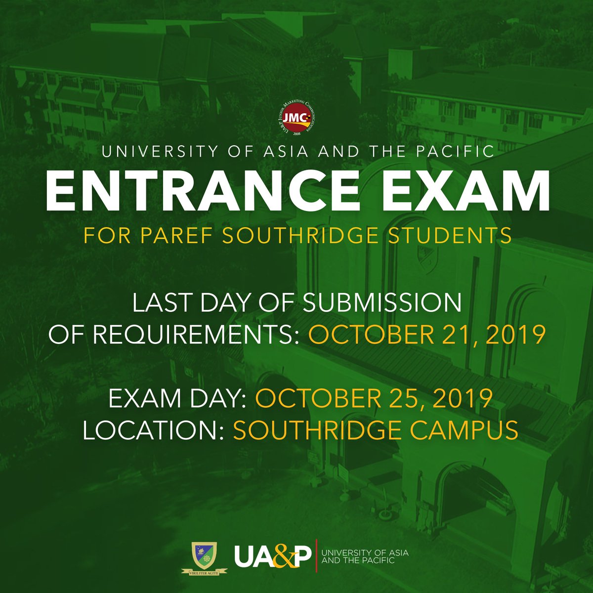 uapjmc's tweet photo. Here's to the Augustinians &amp; Admirals!

The Entrance Exam is coming up, so mark your calendars. It's your time to be part of the home of the dragons.

Contact your guidance counselors for more information

#IgniteUnitas https://t.co/t0nKUu2Ikk