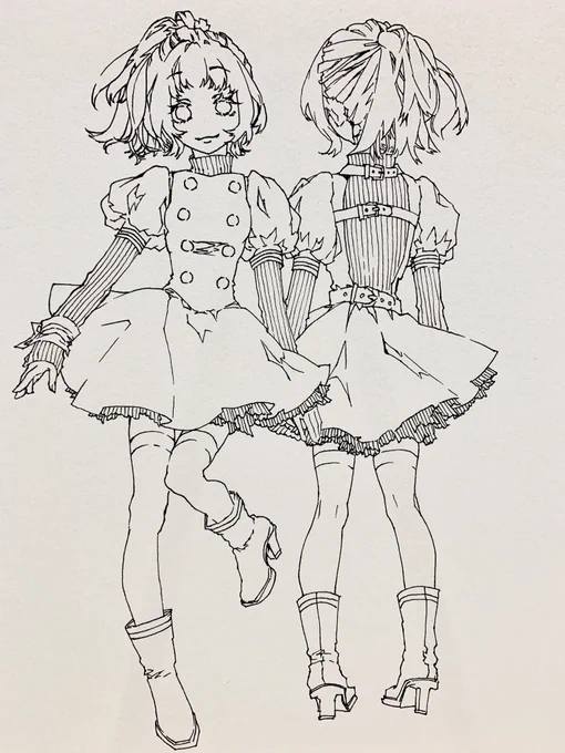 先程のイラストの線画はこちら╰(*'︶`*)╯実はしっかりとリブ描いてるのよ…前身頃の仕立てはダブルが断然良き⭐️あっ、ペン入れはミリペンでしてます!0.1ミリです(OvO)
#絵を描く人々 #お絵描き好きさんと繋がりたい  #イラスト好きさんと繋がりたい  #お絵描き 