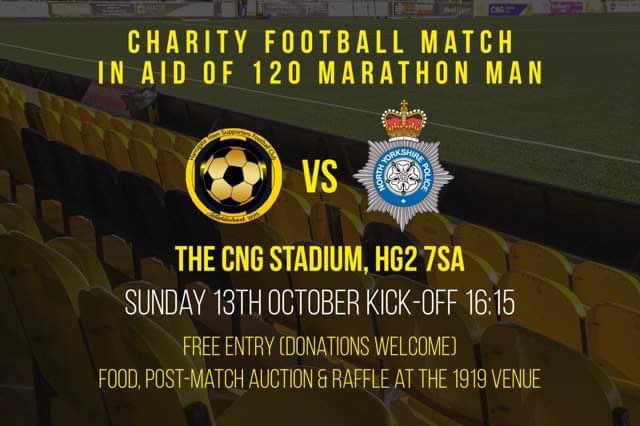 1919 venue (@1919venue) on Twitter photo This Sunday <a href="/HTSFC2017/">Harrogate Town Supporters FC</a> take on <a href="/NYorksPolice/">North Yorkshire Police</a> at @TheCNGStadium in aid of a great cause in <a href="/120marathonman/">Graham Wilson</a>
We'll be hosting an auction and raffle after the game ⚽️
See you there! This Sunday <a href="/HTSFC2017/">Harrogate Town Supporters FC</a> take on <a href="/NYorksPolice/">North Yorkshire Police</a> at @TheCNGStadium in aid of a great cause in <a href="/120marathonman/">Graham Wilson</a>
We'll be hosting an auction and raffle after the game ⚽️
See you there!