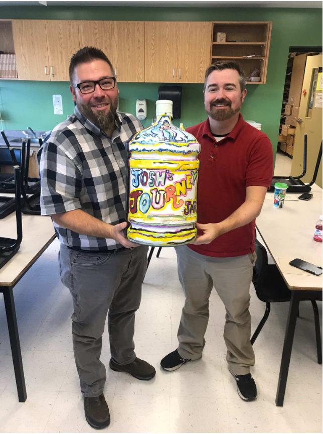 cbrh's tweet photo. Thanks to Mr. Simms, Mr. Mouland and students for the creation of Joshua's Journey Jar which begins today at Corner Brook Regional High. #holyheart #cbcnl https://t.co/Bk5C8ufYeR