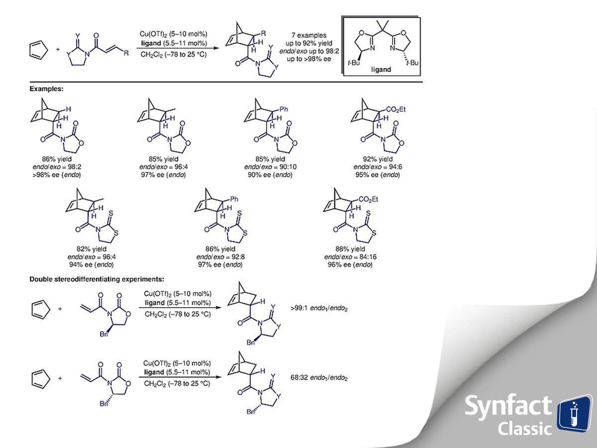 thiemechemistry's tweet photo. 👨🔬 In 1993, David A. Evans disclosed a highly #enantioselective Diels–Alder reaction employing copper(II)-catalysts and BOX ligands with high yields & excellent enantioselectivities.
🕰️ Travel back in time and learn more in this #SYNFACTClassic ➡️ https://t.co/m0WSZSjw5S https://t.co/YF1u2KFftj