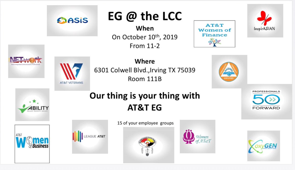 #B2BatATT #LifeAtATT #ItTakesTU Event at the LCC #EG 14 groups will be here to help you find your thing.