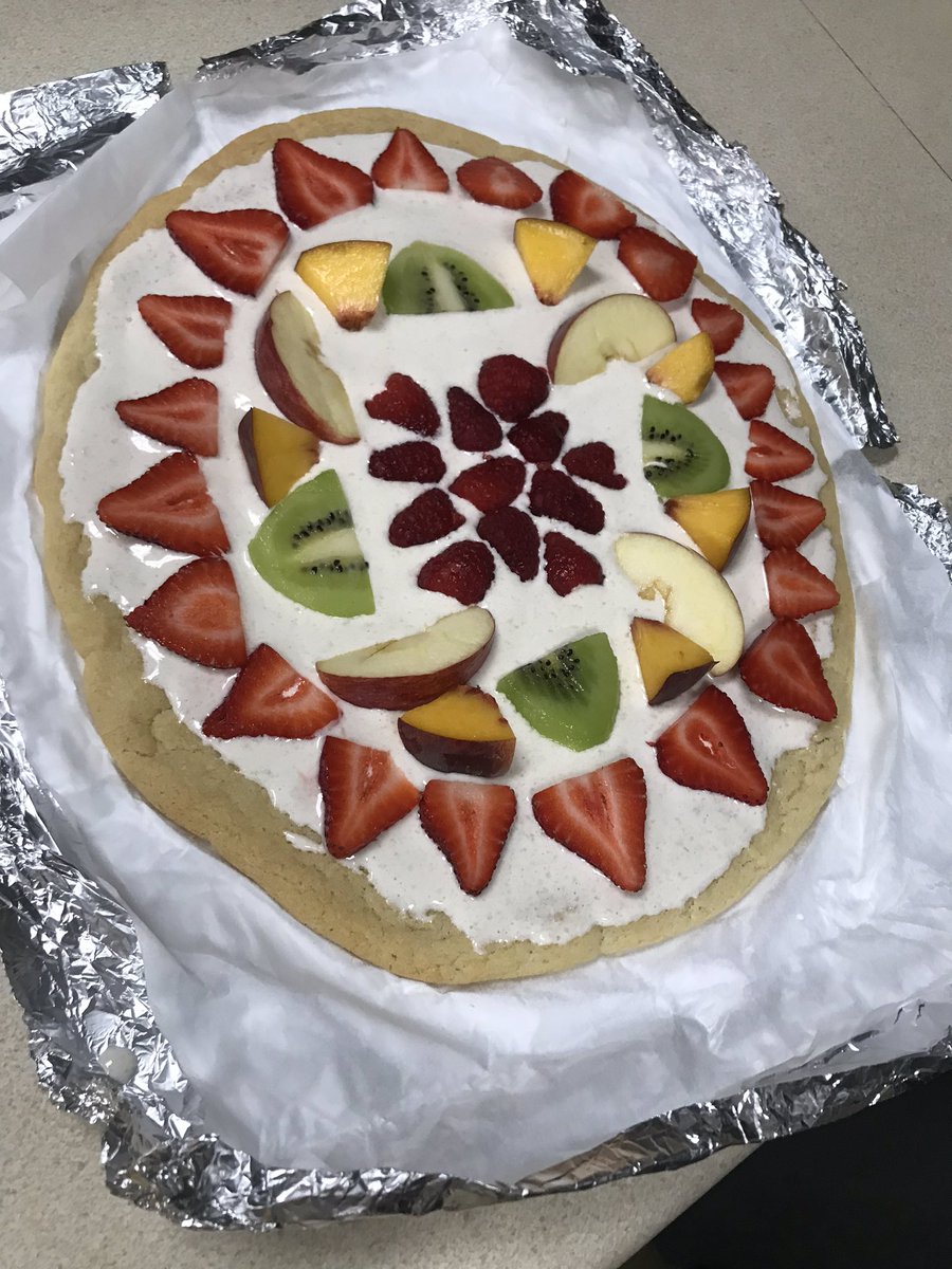 MissHaubner's tweet photo. Students in baking practiced knife skills today and assembled some beautiful fruit pizzas! https://t.co/fmR4g9fPNH