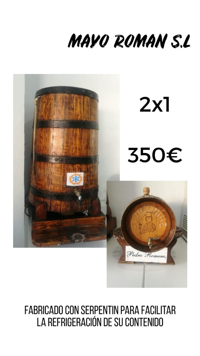 !!SOLO ESTA SEMANA OFERTÓN!!👀  Barril grande🍷🍷, fabricado en serpentín 🍇 para mejorar la refrigeración y un barril más pequeño por tan solo 350€.🌈 Un autentico 💥 2x1💥, no dejes pasar la ocasión y visítanos.💃🏼🕺🏼