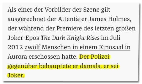 Der #Joker ist zurück im Kino – und mit ihm kommt die hartnäckige Falschmeldung, der Attentäter von Aurora habe sich 2012 auf den Joker berufen: bildblog.de/115183/why-so-… #JokerMovie <a href="/zeitonline/">DIE ZEIT</a>