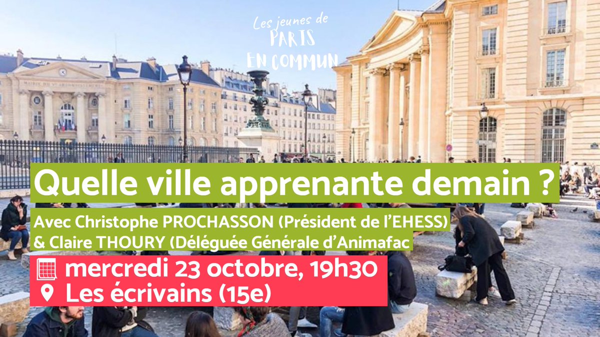 Avec @PEC_jeunes nous recevrons <a href="/CProchasson/">Christophe Prochasson</a> et <a href="/clairethoury/">Claire Thoury</a> le 23 octobre pour débattre de la vie étudiante et universitaire à Paris ! Venez avec vos idées et propositions ! facebook.com/events/4635589…