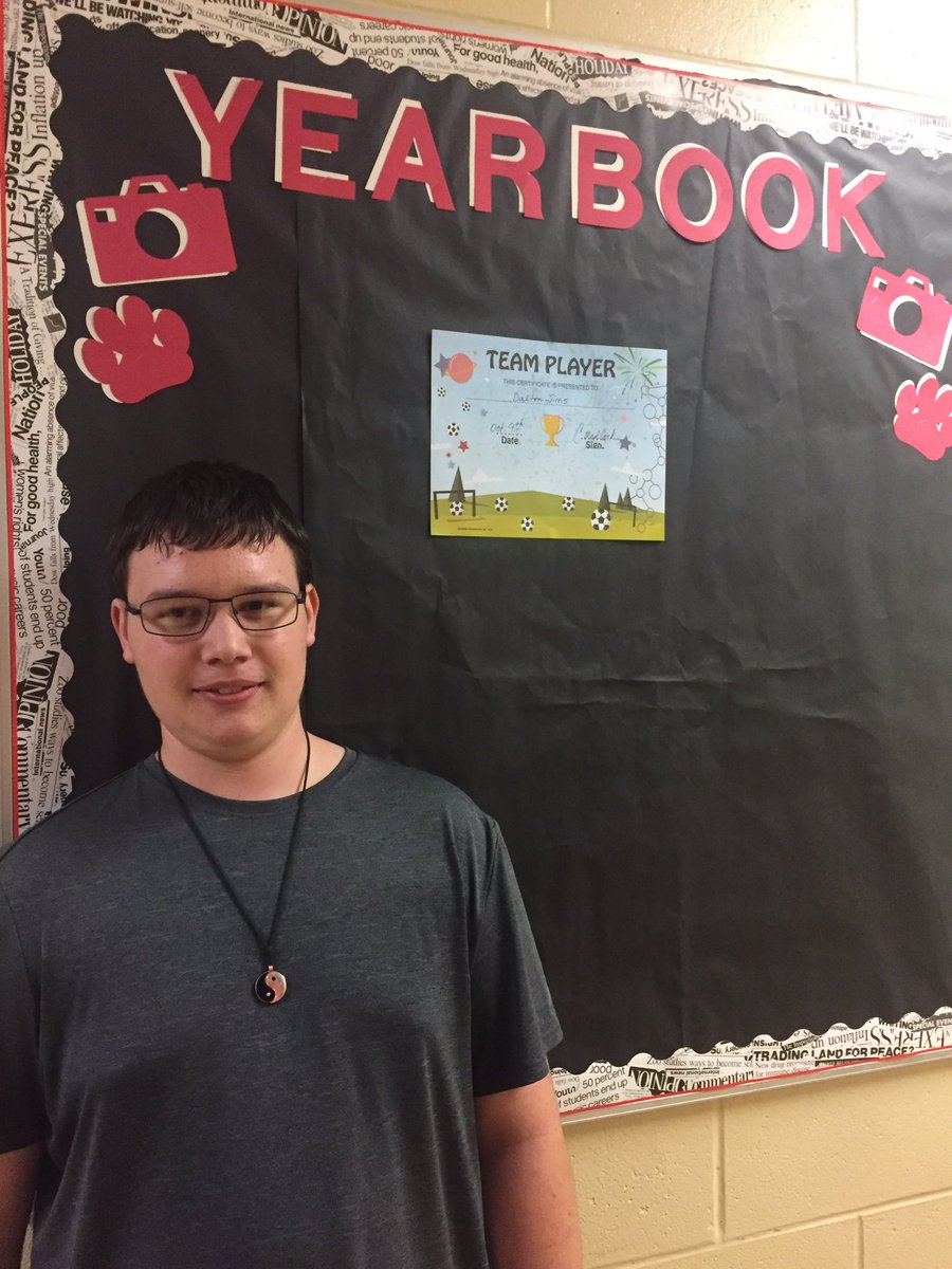 Alma_pawprint's tweet photo. Dalton Sims got our “Team Player” award today. He was the first to interview all of his club sponsors, and is taking steps to college his coverage assignment for the week! Congratulations! https://t.co/X9OoCuZ9Vy