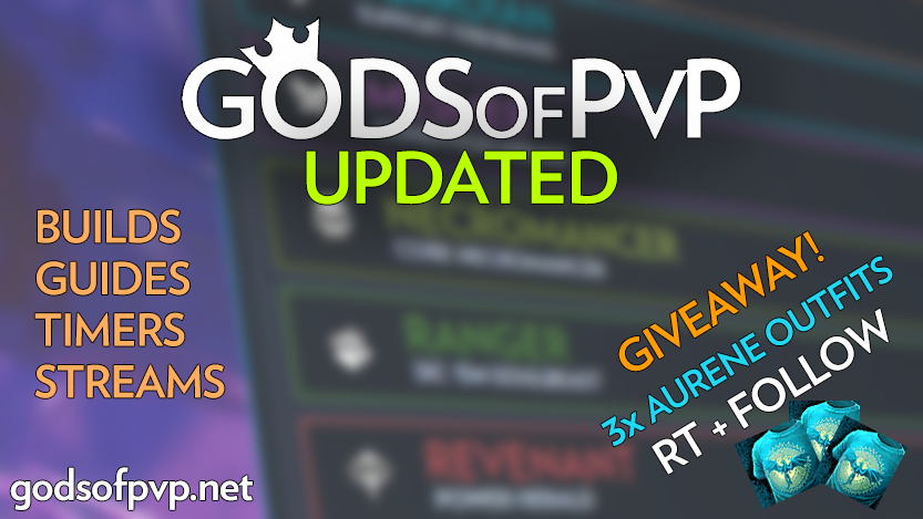 PMAngeels's tweet photo. ALL BUILDS ON https://t.co/mzNrgA9X2g UPDATED! This site provides optimal builds, guides and resources for #GuildWars2 PvP. To celebrate this update, I'm giving away 3x Aurene Outfit Codes. RT + Follow to enter! Closes 23rd October - 23:59 GMT #GW2 https://t.co/JApFys3Fvo