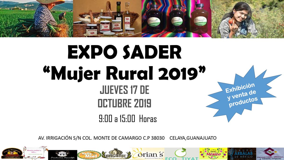 GuanajuatoSader's tweet photo. Invitación para la Expo Sader "Mujer Rural 2019" ,donde habrá venta y exposición de diferentes productos artesanales y ecológicos de la región https://t.co/9CoYaAGD2o