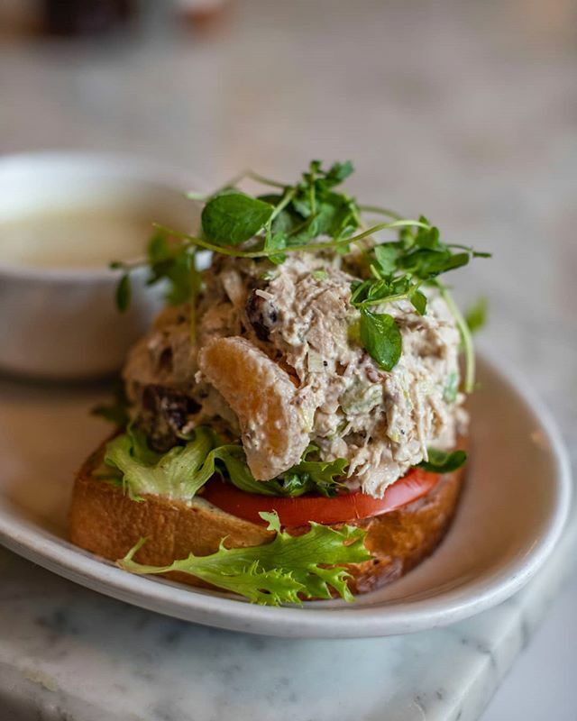 Join us for lunch and try our wonderful Chicken Salad today at Winslow's Home! Made with Buttonwood Farms chicken, mandarin oranges, green onions, grapes, Missouri pecans, and celery on toasted brioche. #winslowshome #eats #farmtotable #stlfood #stleats