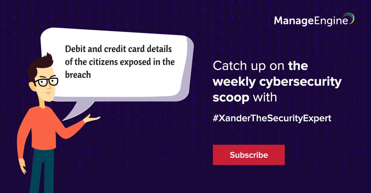 ManageEngineIAM's tweet photo. #XanderTheSecurityExpert is here with the latest cybersecurity news! Read here: https://t.co/EBOquhEyVj
Subscribe to our weekly digest here: https://t.co/bzuvg6enGn?
#PCIDSS #infosec #databreach #compliance #ITsecurity #cyber #news https://t.co/r16azfrxv5