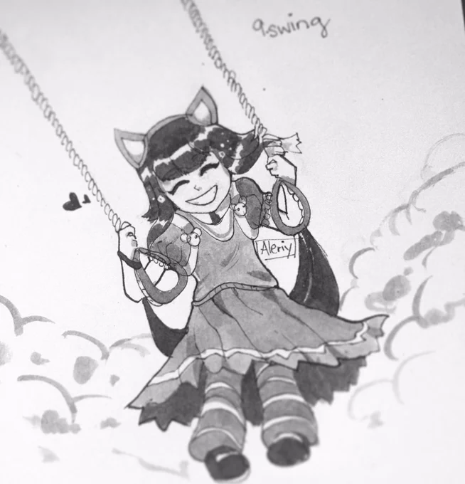 [#Inktober] Day 9 Swing 
Annie smiling after starting again 