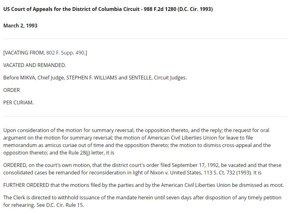 The WH's footnote 10 case at least relates to impeachment (of a judge), but it is, ahem, about trial in the *Senate.* The opinion was also vacated in a single-sentence order from the D.C. Circuit./10