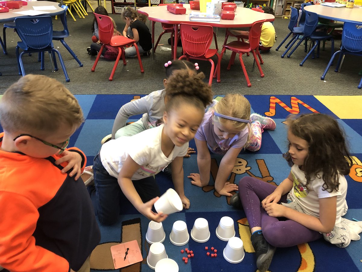 Today the kindergarten students played More/Less Memory. They turn over a cup, count the cubes and then find another cup that has either more or less than that. #wds1920 #gcpride