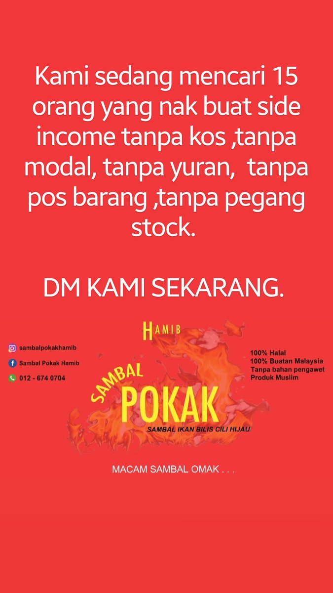 15 orang sahaja pergi page fb dam ig sambal pokak hamib sekarang !