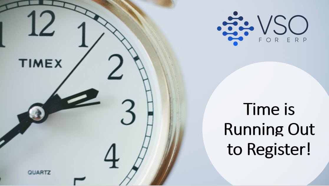 One week left to register for the VSO for ERP in Orlando! Registration closes Oct. 15th midnight EST. Use Discount code FALL10% to get 10% off your registration price!

ow.ly/wKWp50wEeoP

#VSOforERP #OracleJDE  #erpsoftware #erpimplementation #erpselection