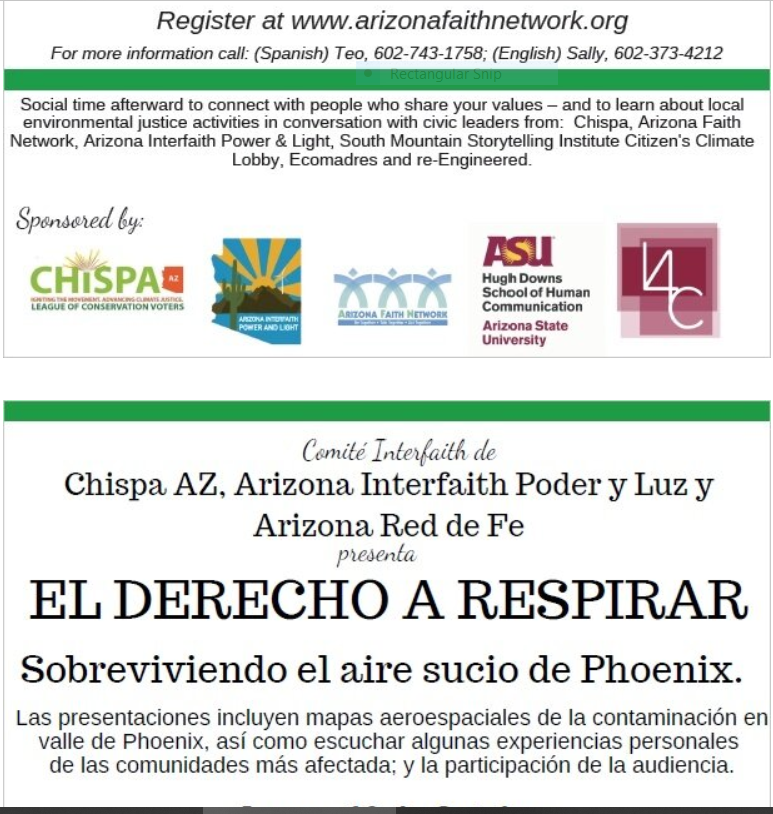 resilient_az's tweet photo. Bilingual "Right to Breathe: Surviving Dirty Air in Phoenix" this Thursday, CCL Meetings the next week around the Valley.
#ClimateAZHealth #ClimateChangesHealth #PriceOnPollution #EnergyInnovationAct #ActOnClimate
- https://t.co/OjwbGv2dqn https://t.co/bYIoYUKPNS