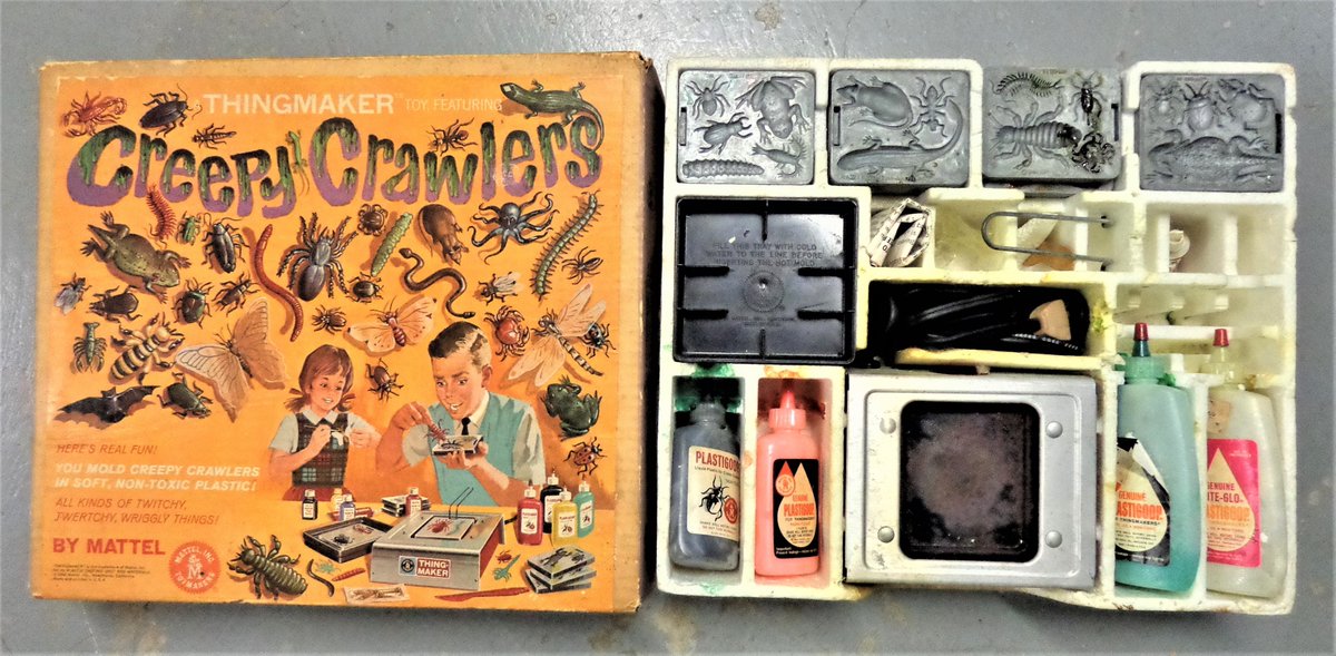 kayjaws99's tweet photo. #Wednesdaymorning #WednesdayThoughts #31DaysOfHalloween #halloweenmakeup #halloweenvibes #vintagetoys #FlashbackWednesday #1960s I kept my original #CreepyCrawlers set (pictured) until last year. Always wanted a cool #FrightFactory too but never had one. Ad is from 1966. ππ¦ https://t.co/BkD2UTGNW3