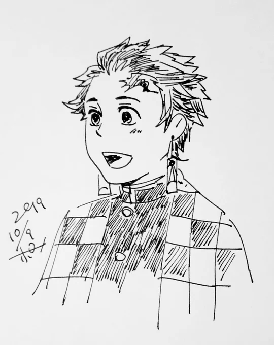 万年筆で鬼滅お絵描き。下書きなしでスルスルっと描くのも気軽で楽しい。 