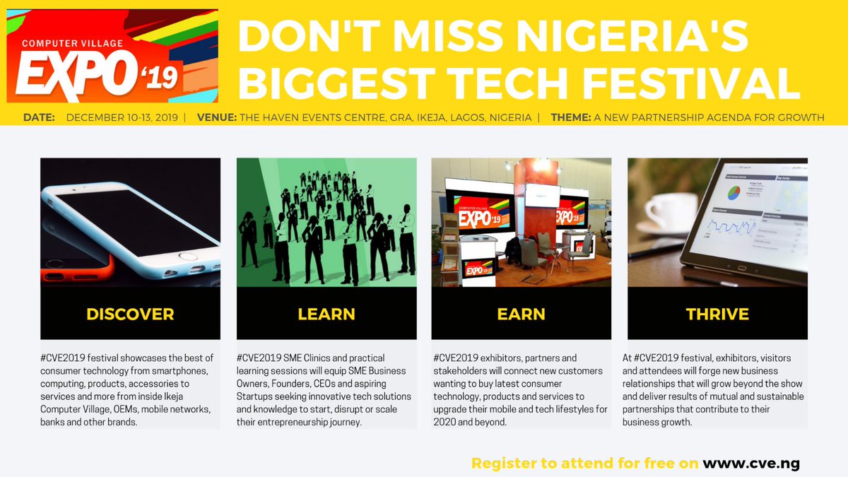 techloy's tweet photo. Nigerian technology news site @techtimesng is hosting Computer Village Expo 2019, a consumer technology festival showcasing the very best of cutting-edge technology innovation out of Ikeja's Computer Village, Nigeria's largest technology market hub, on December 10, 2019. #CVE2019 https://t.co/mOhgJlJmXL
