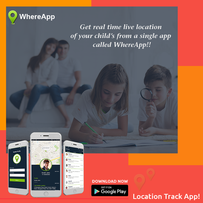 Get #RealTime #LiveLocation of your child’s from a single app called #WhereApp!!

Install Now: bit.ly/2wPWaAj
Visit Website: bit.ly/2F8ANyZ

#WhereAppTracker #LiveTrackingApp #KidsSafety #MobilePhoneTrackerApp #GPSPhoneTrackerApp #SharingApp #FamilyLocatorApp