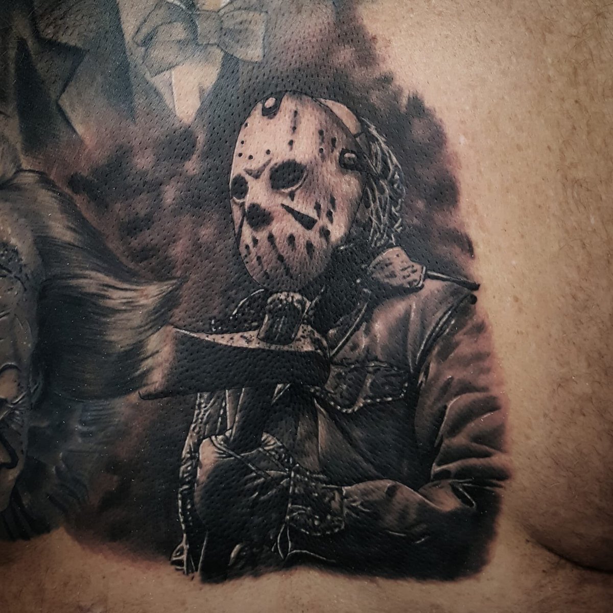 Realistic black and gray portrait from horror movie tattoo Ryan Mullins  Art Junkies Tattoo by Ryan Mullins  Tattoos