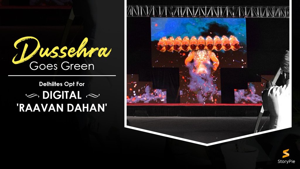 StoryPieMedia's tweet photo. Delhi has gone green this #Dussehra by opting for recyclable and digital Raavan instead of burning the actual effigies. Religion and environment can go hand in hand if we try, and Delhi proved it. 
#Digitalraavan #HappyDussehra #Dussehra 

https://t.co/X88xEL6EAO https://t.co/fZvlb97aiA