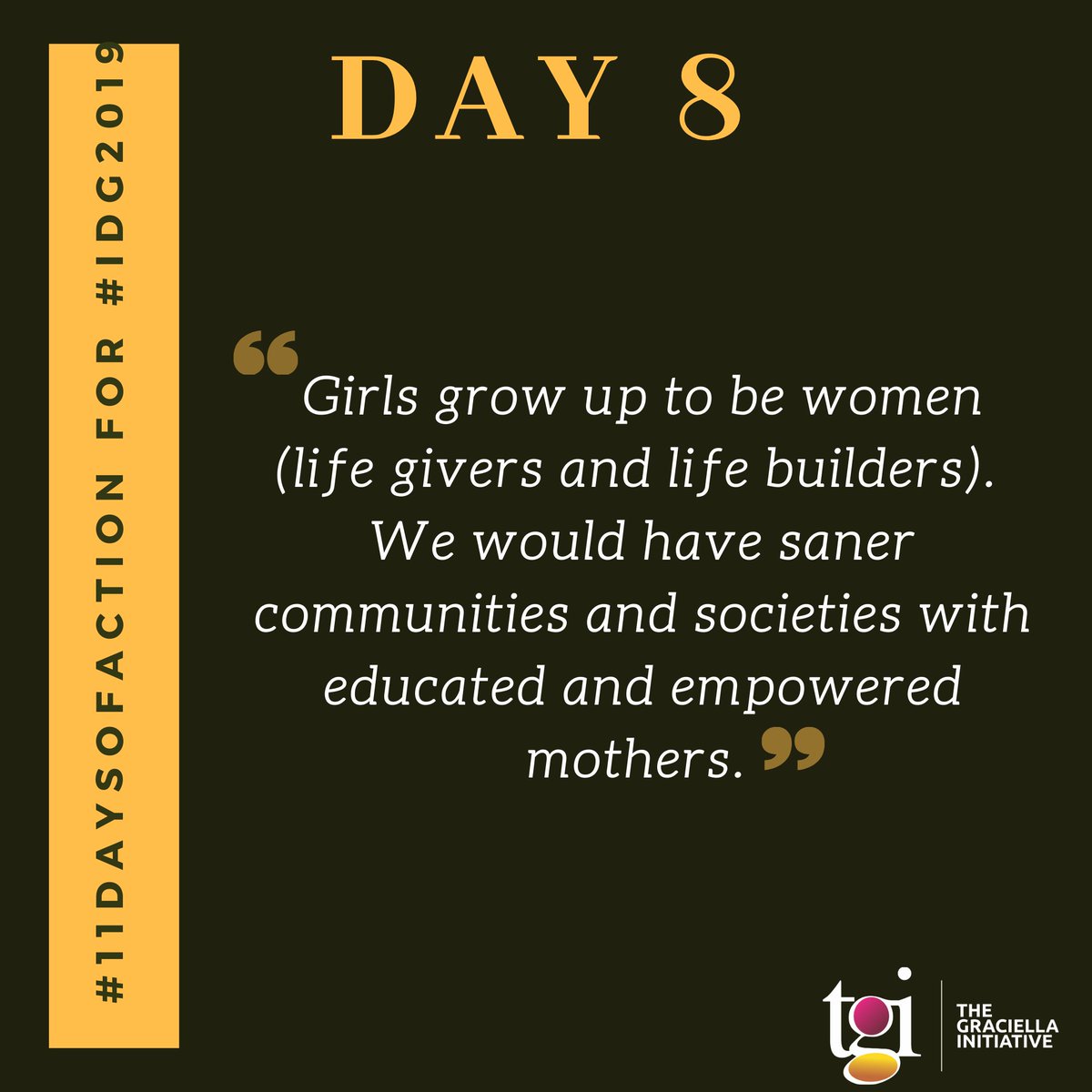 girlvoiceafrica's tweet photo. With more empowered women come saner communities.
#educatethegirlchild
#11daysofactionforIDG
#internationaldayofthegirl
#DayoftheGirl
#IDG19
#thegraciellainitiative
#GirlPower
#girls
#GirlChild
#education https://t.co/UJ90uUga2S