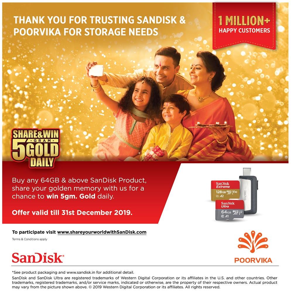 poorvika_india's tweet photo. Win Gold for your Golden memories ! Shop any 64GB / above SanDisk Product in Poorvika Mobiles Store, share your Golden Memory, and Stand a Chance to Win 5 GRAM GOLD daily ! Come and participate now !
#PoorvikaMobiles #ThinkMobile #ThinkPoorvika #contest #ContestAlert #SanDisk https://t.co/zshxorklSx