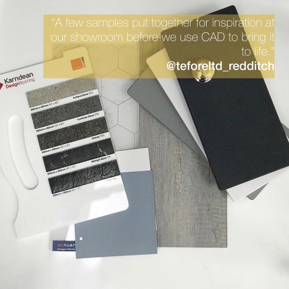 bushboard's tweet photo. A nice bunch of samples pulled by a customer using Nuance panels in Hexagon Marble - don't forget to show us again when it's installed, @TeforeLtd! ๐
#bushboard #bbnuance #bathroominstaller #bathroomdesign https://t.co/mGTiFGtKPA
