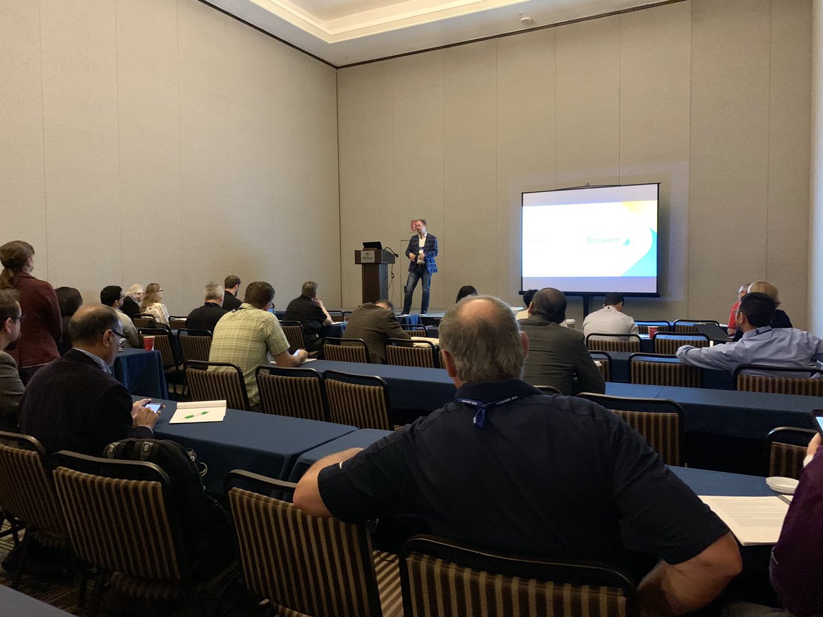 CareyYangPhD's tweet photo. Joe Jankowski from @BraskemBio spoke on biobased polyethylene resins derived from sugar cane for #Packaging applications to enable green chemistry and new plastic circular economy. @4SPE_Plastics #FlexPackCon @AIMCALorg 2019. https://t.co/9XHHMYyr4C