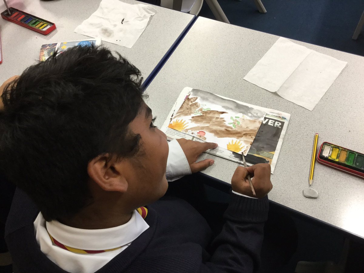 SSPP_Primary's tweet photo. Year 6 have been exploring watercolours today in their Topic/Art lesson. By looking at the paintings of John and Paul Nash, they have been able to discuss what it meant to be part of the War Propaganda Bureau and be painting on the front line. #CompleteCurriculum #SSPP #WW1 #Art https://t.co/Aou9CfbvjO