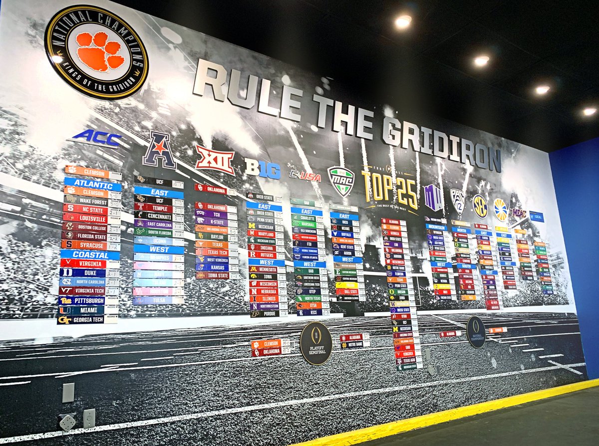 DMEVisual's tweet image. Check out this custom Gridiron wall we installed for @DMEDelivers
 that displays the college conferences, current standings and national rankings. Raise your hand if you want one!

#largeformatprinting #gridironwall #digitalprinting #vinylwallwraps