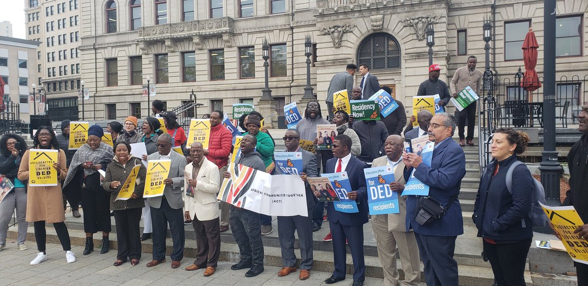 UndocuBlack's tweet photo. We are live at Worcester City Hall!  Please join our live stream https://t.co/JbUMm1Egvi #BeyondTemporary #Stand4DED #ProtectDED https://t.co/UMOx0GpYLN