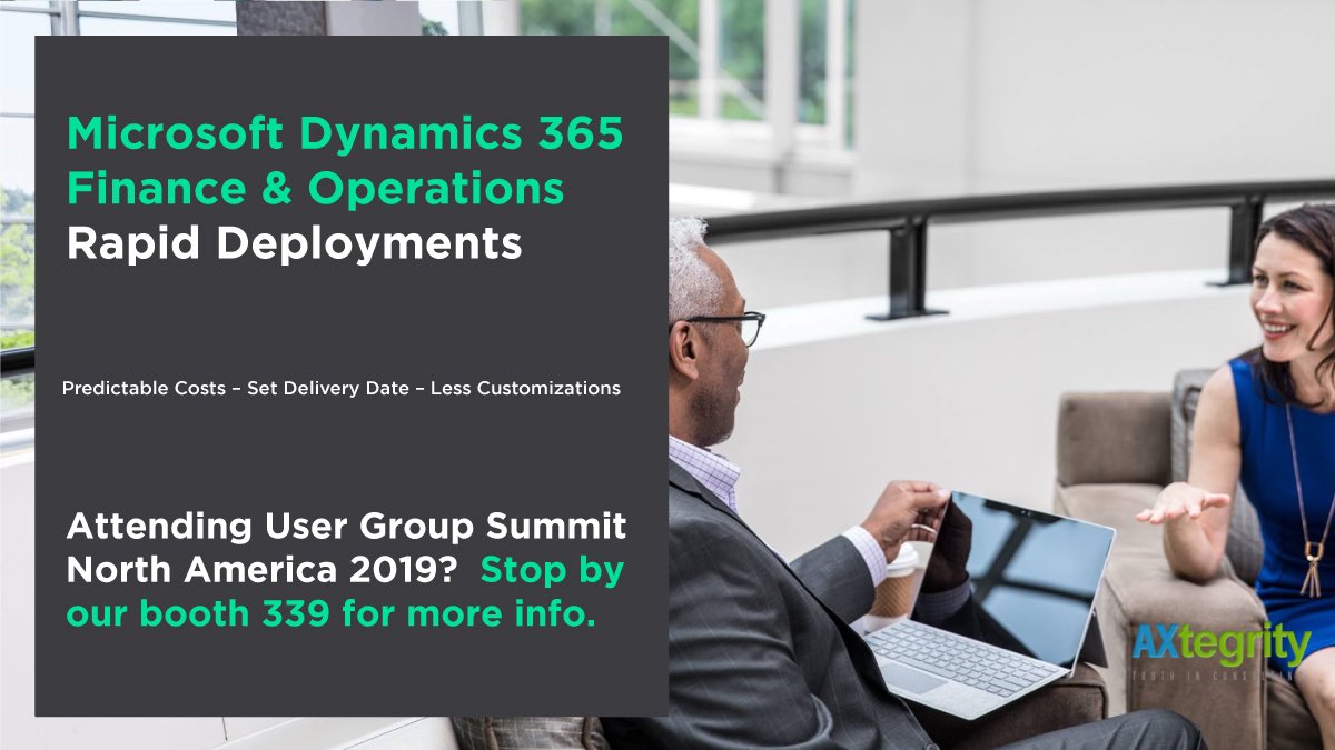 Axtegrity's tweet image. #UserGroupSummit is 5 days away! Come and chat with us at booth 339 and discover our Rapid Deployment solution for #Microsoftdynamics365 Finance &amp;amp; Operations!  
Purchase to Production Faster 🚙💨