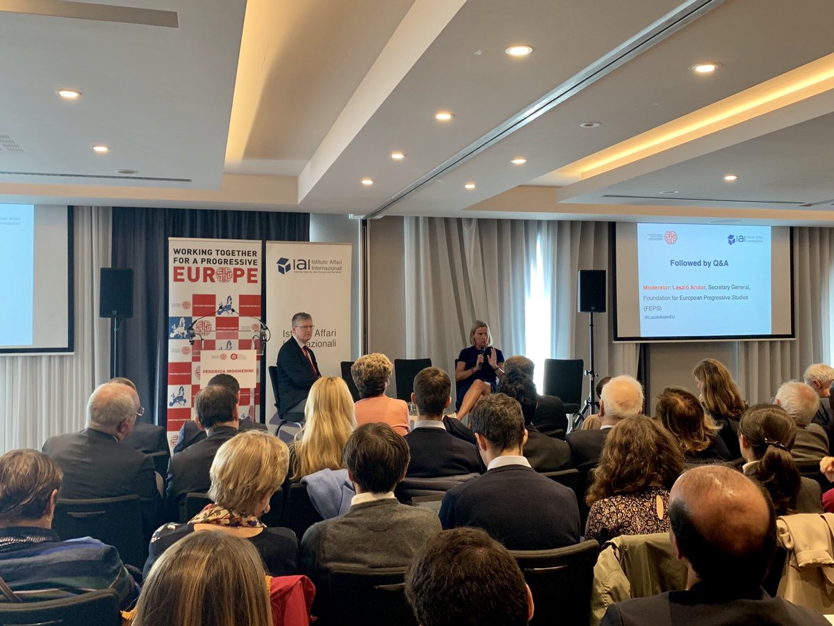 enricopetro's tweet photo. “A #ProgressiveForeignPolicy is about shaping a more cooperative system for global governance, preserving the achievements of the past but always trying to build on them, and to move one step forward”: @FedericaMog at @FEPS_Europe &amp; @IAIonline conference in Brussels. https://t.co/CFT1KH1RyT