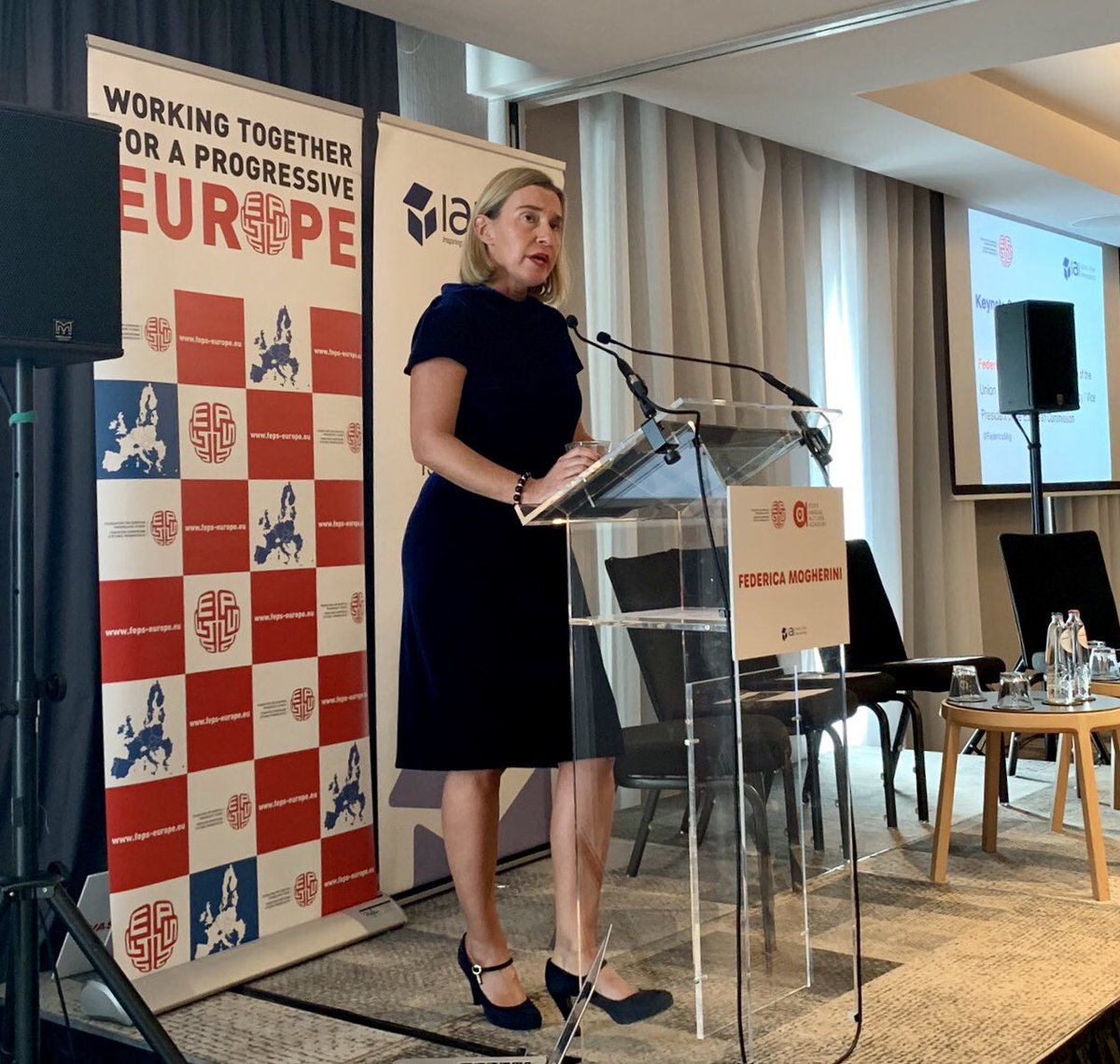 enricopetro's tweet photo. “A #ProgressiveForeignPolicy is about shaping a more cooperative system for global governance, preserving the achievements of the past but always trying to build on them, and to move one step forward”: @FedericaMog at @FEPS_Europe &amp; @IAIonline conference in Brussels. https://t.co/CFT1KH1RyT