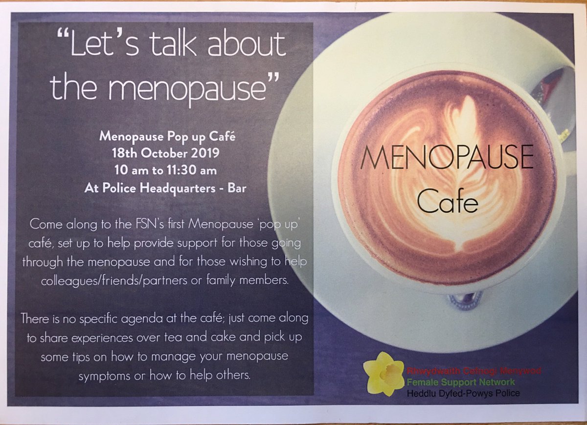 Really excited to be running our first pop up menopause cafe on 18.10.19 @DyfedPowys for women and men who have first or second hand experience of the menopause and it’s symptoms. #Menopause #WorldMenopauseDay #SupportNetworks #Policing