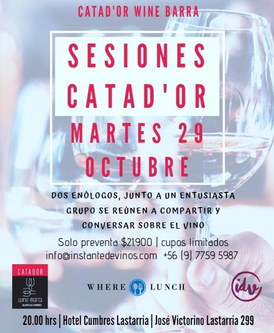 HEY! Vuelve #SesionesCatadOr el Martes 29 de Octubre en una entretenida cata y conversación  junto a 2 enólogos en <a href="/HotelesCumbres/">Hoteles Cumbres</a>. Ya sabes ¡cupos  limitados!