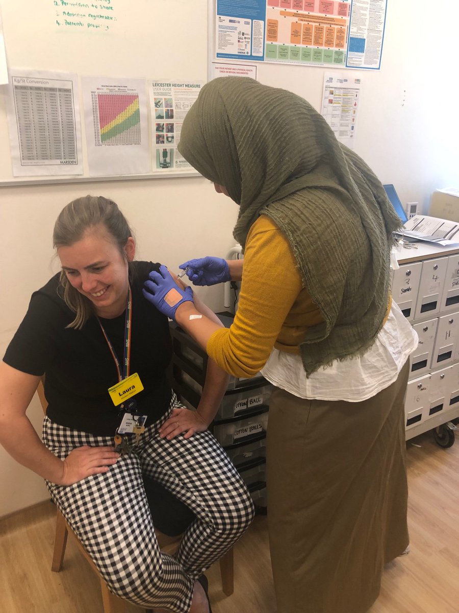 Our band 6 nurse protecting our matron against the flu. If you haven’t had yours yet, see either Hamida or Catherine on crystal ward.