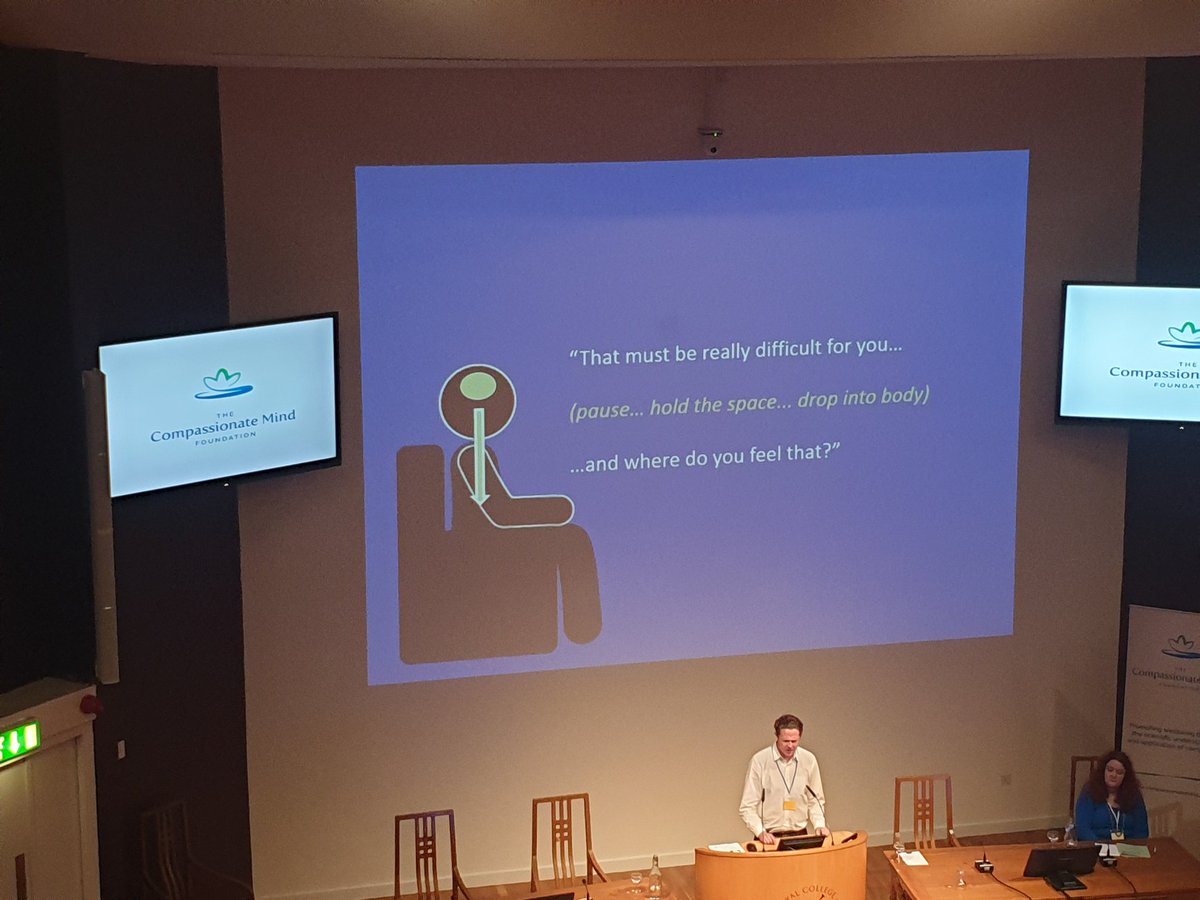 Inspired listening to <a href="/DrCHM/">Charlie Heriot-Maitland</a> describing his incredible work supporting a more embodied approach to CFT <a href="/CompMindFound/">CMF</a> #CMFCOMF19