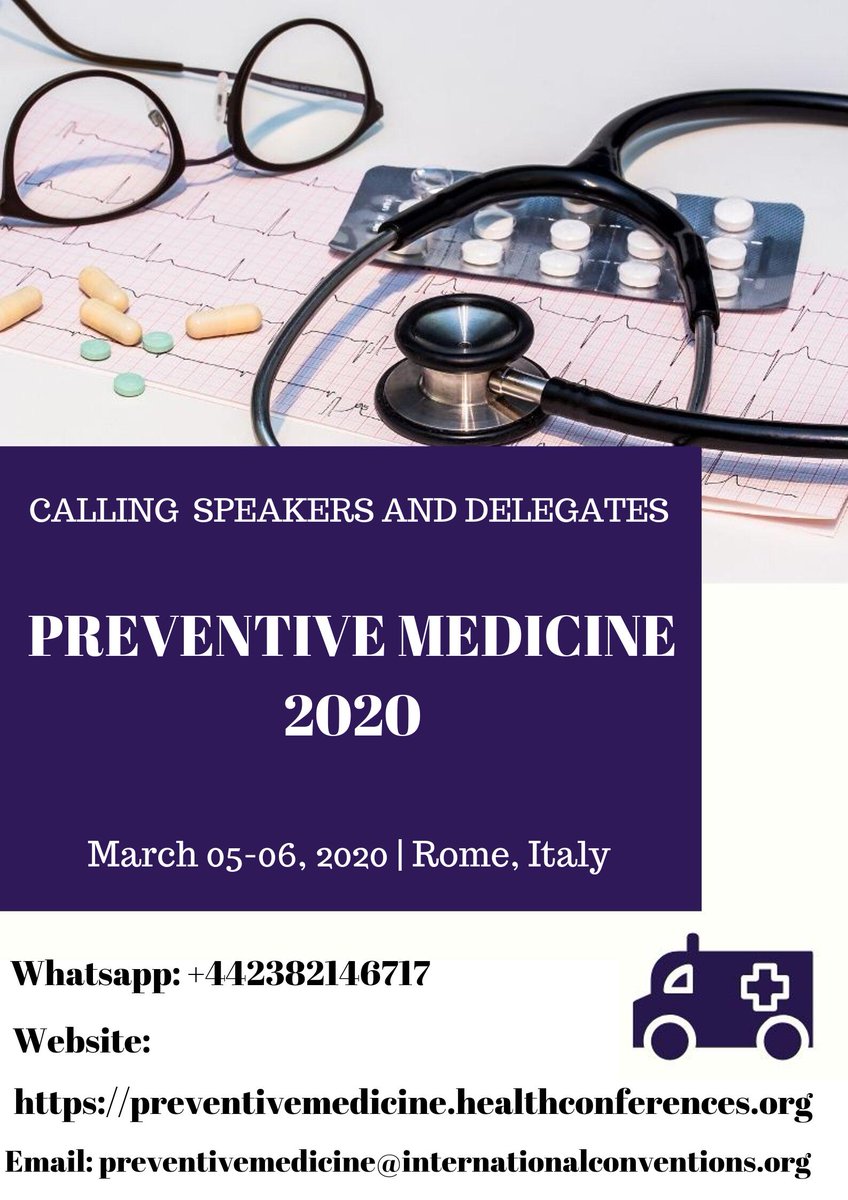 preventivemedc's tweet photo. Great discounts on speaker registrations | Submit your speaker abstracts | #Pediatrics #AlternativeMedicine #PreventiveHealth #Geriatrics #Conference #Medicine #Cancer #Research #JRF #YRF
For more info, Whatsapp us at: +442382146717 https://t.co/98nW9HsaMj