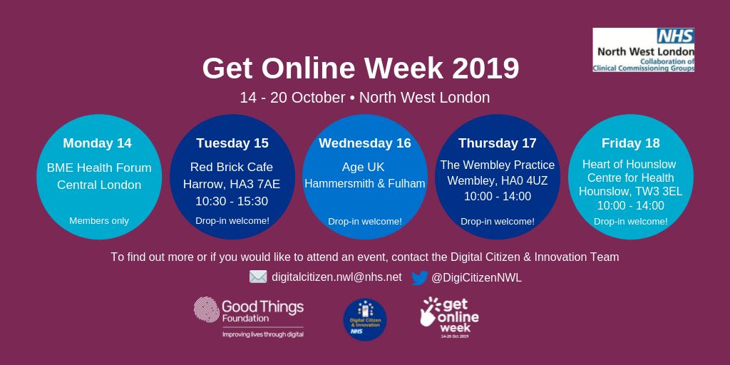 Get Online Week is the country’s biggest campaign helping people to improve their digital skills. Get Online Week 2019 aims to help everyone find the help they need to take their next step to be more confident online. See our North West London events below!